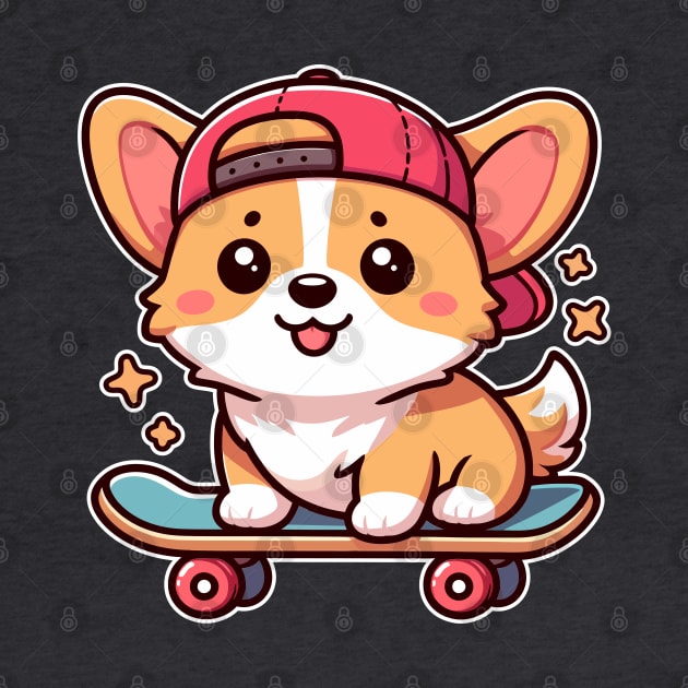 Kawaii Corgi Puppy on Skateboard Cute Dog Lover by Cuteness Klub